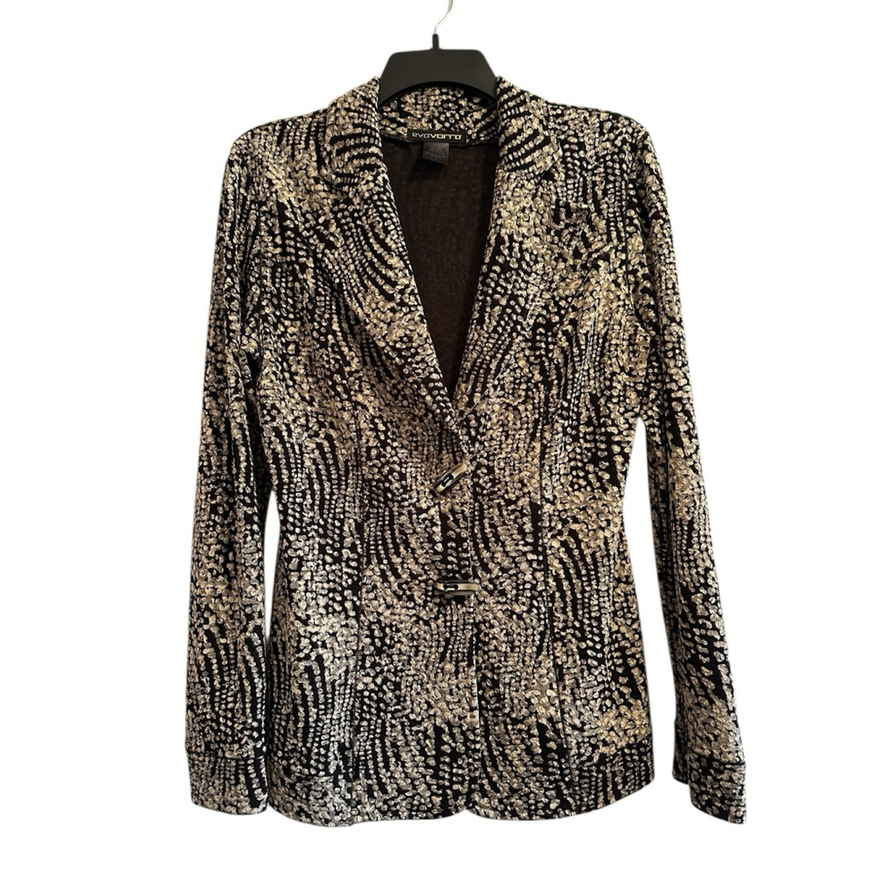 Evovorro Chic Business Blazer Jacket Womens Large Black & Gold Made in USA
